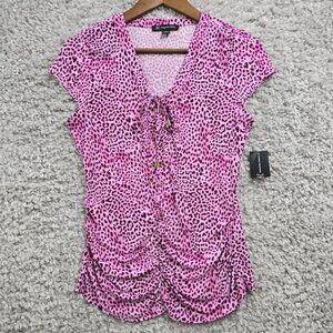 INC International Concepts Top Womens S Pink Animal Print Lace-Up